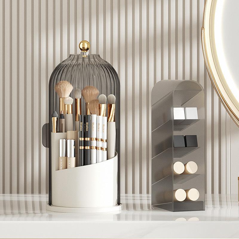 360 Rotating Clear Acrylic Makeup Brush Organizer with Dustproof Cover