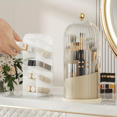360 Rotating Clear Acrylic Makeup Brush Organizer with Dustproof Cover