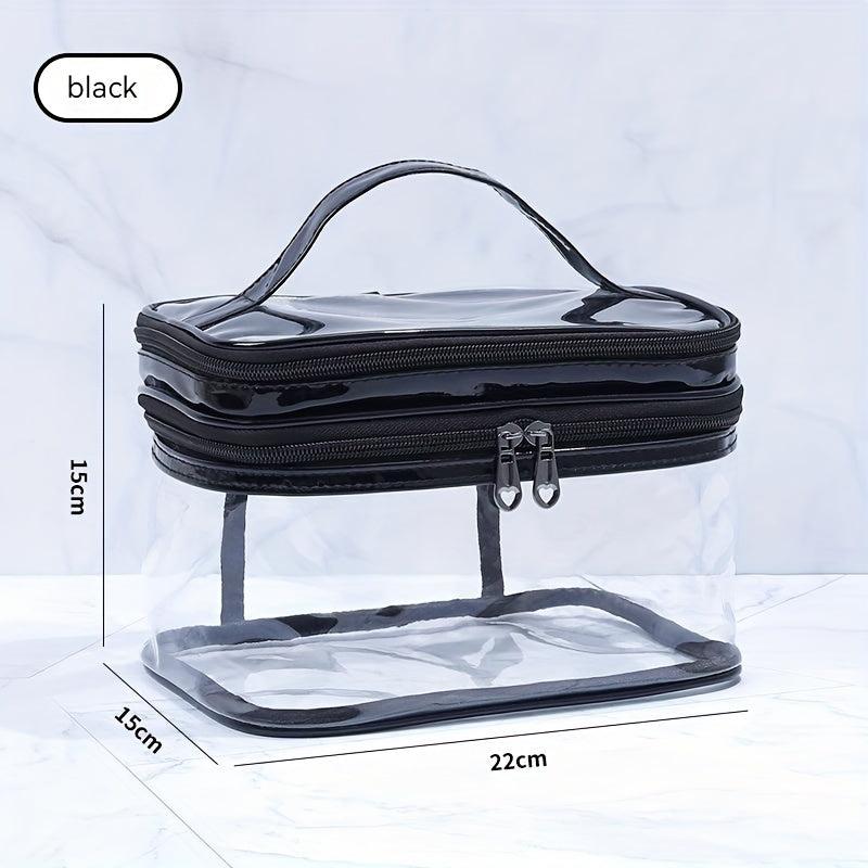 Clear Makeup Bag Double Layer Waterproof Cosmetic Bag With Zipper & Handle