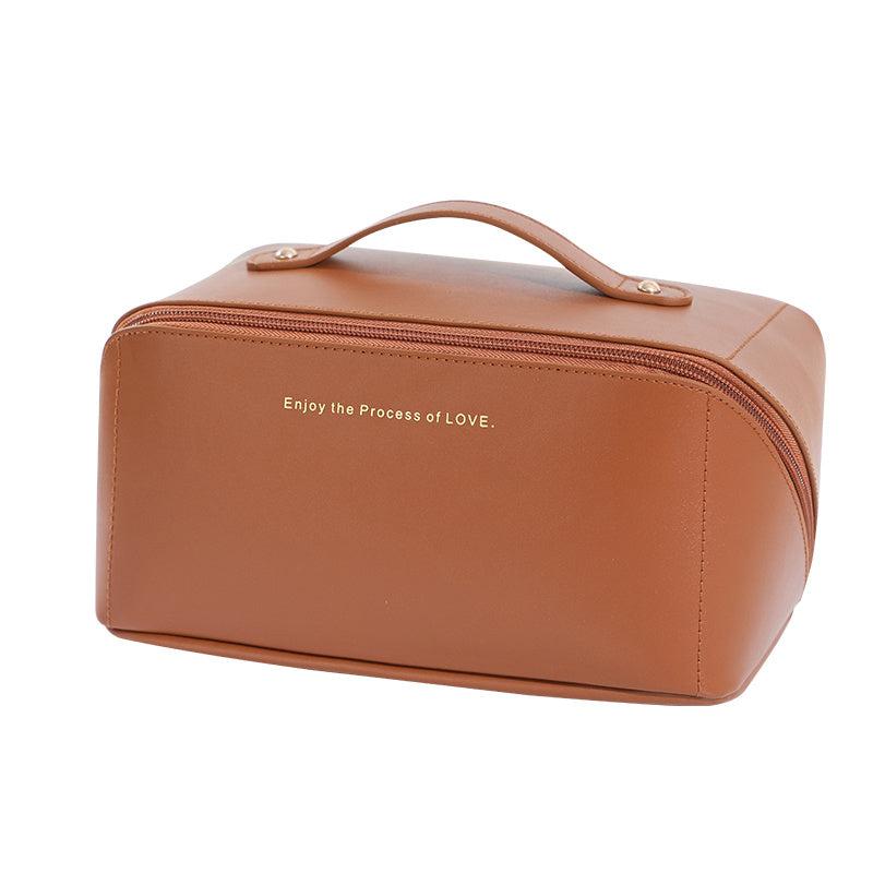 Waterproof Leather Travel Cosmetic Bag with Handle Large Capacity