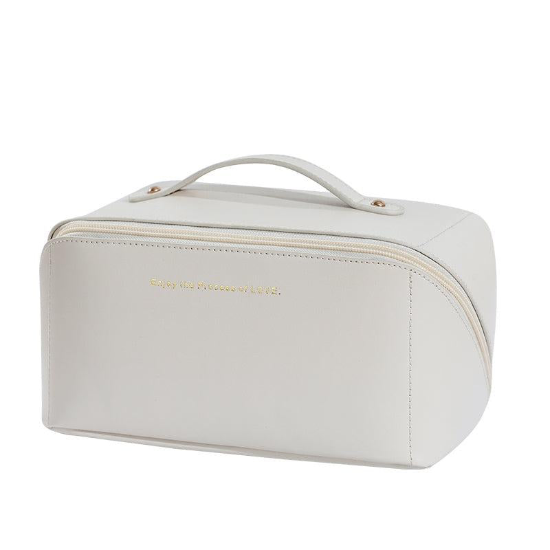 Waterproof Leather Travel Cosmetic Bag with Handle Large Capacity