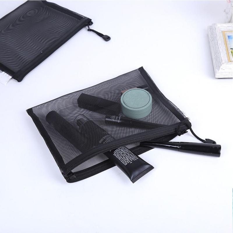 Travel Cosmetic Bag Zipper Mesh Toiletry Kits Storage Pouch Makeup Case