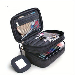 Double Layer Makeup Bag with Mirror Travel Organizer