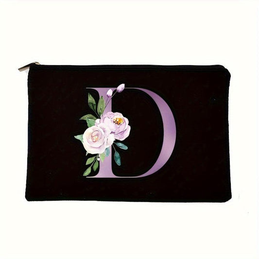 Letter & Flower Pattern Cosmetic Bag Portable Zipper Makeup Bag