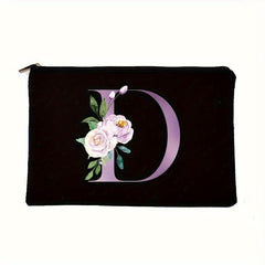 Letter & Flower Pattern Cosmetic Bag Portable Zipper Makeup Bag