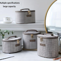 Houndstooth Pattern Makeup Bag Travel Case Toiletry Bag with Handle