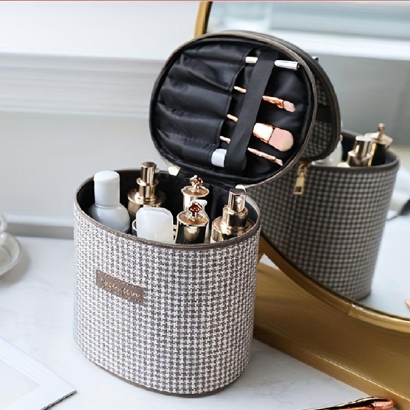 Houndstooth Pattern Makeup Bag Travel Case Toiletry Bag with Handle