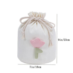 Corduroy Drawstring Makeup Bag with Tulip Beige Pink