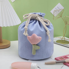 Corduroy Drawstring Makeup Bag with Tulip Beige Pink