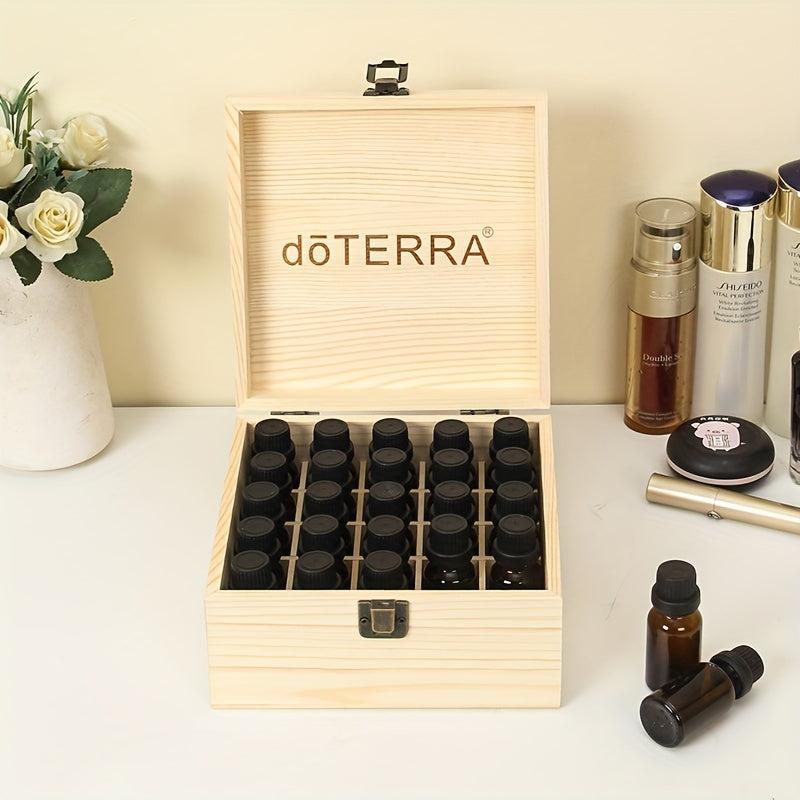 25 Grids Wood Storage Box With Lid & Locking Clasp
