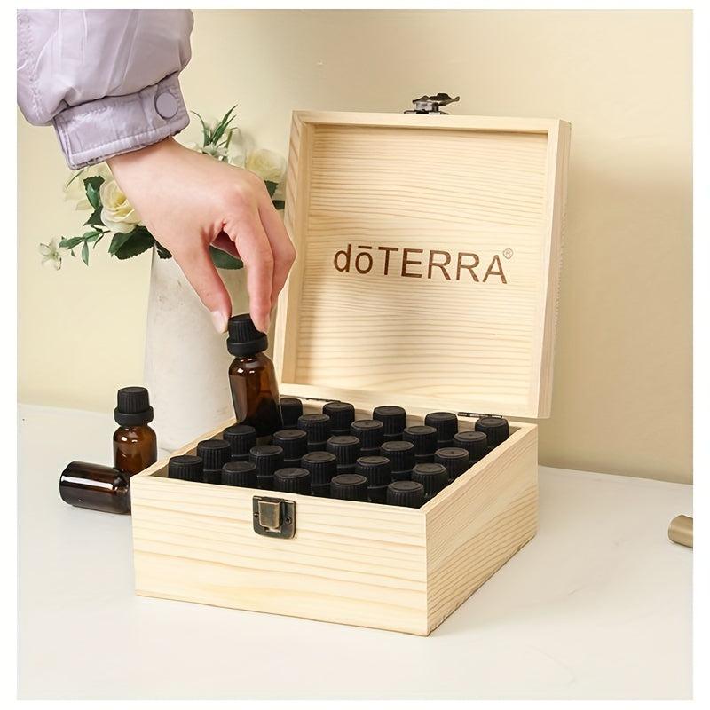 25 Grids Wood Storage Box With Lid & Locking Clasp