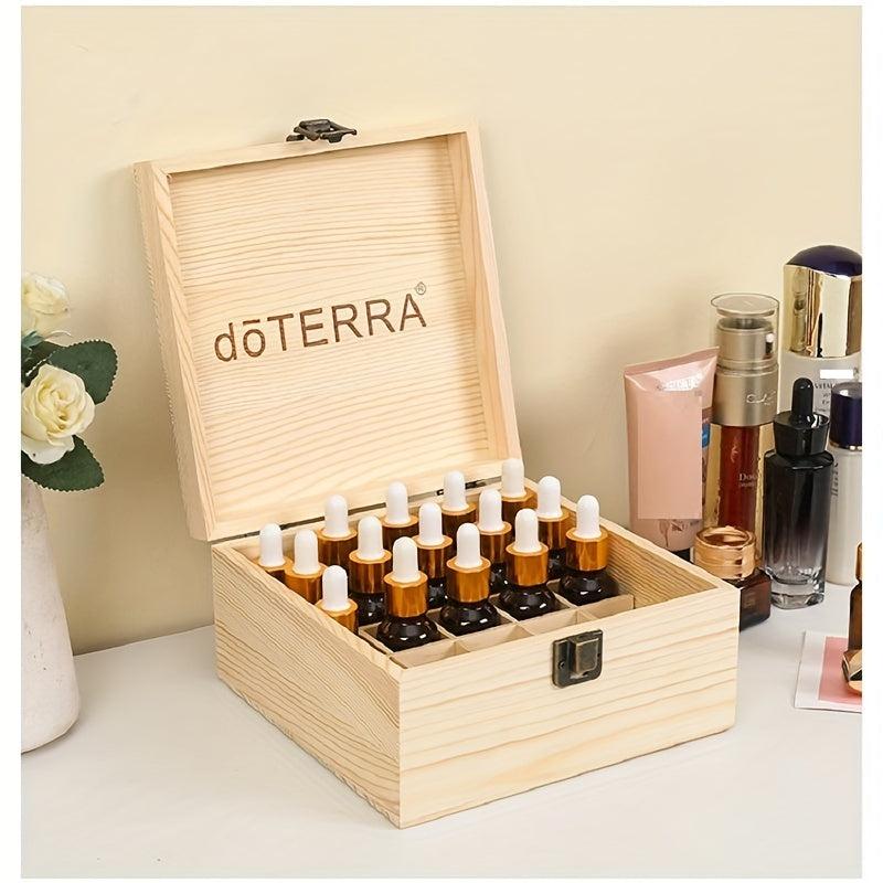 25 Grids Wood Storage Box With Lid & Locking Clasp