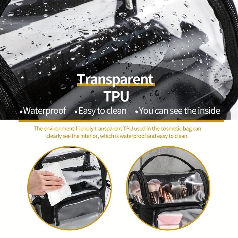 Makeup Brush Organizer Clear Case with Strap & Dividers