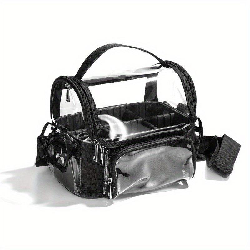 Makeup Brush Organizer Clear Case with Strap & Dividers