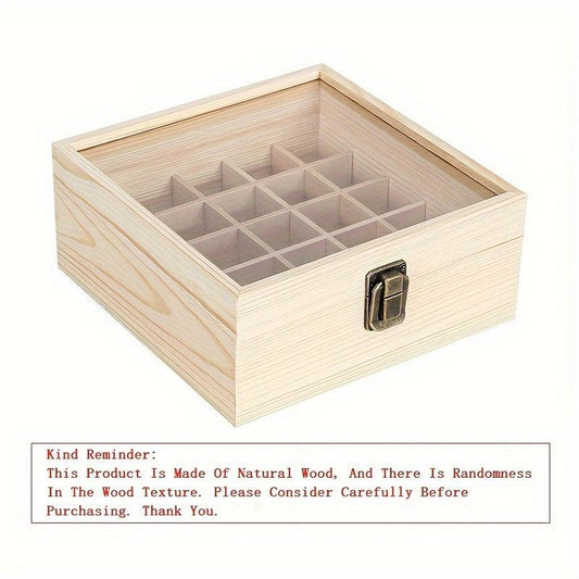 25 Grid Wooden Box With Clear Lid Travel Bottle Display Case