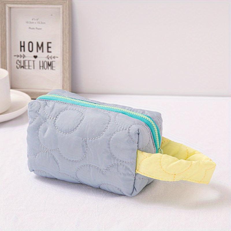 Quilted Makeup Bag Flower Design Storage Pouch with Zipper Closure