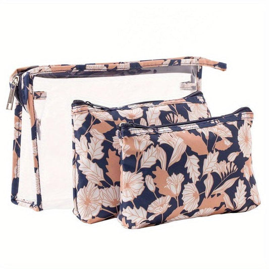 3pcs Flamingo Cactus Clear Makeup Bag Set Travel Toiletry Water resistant