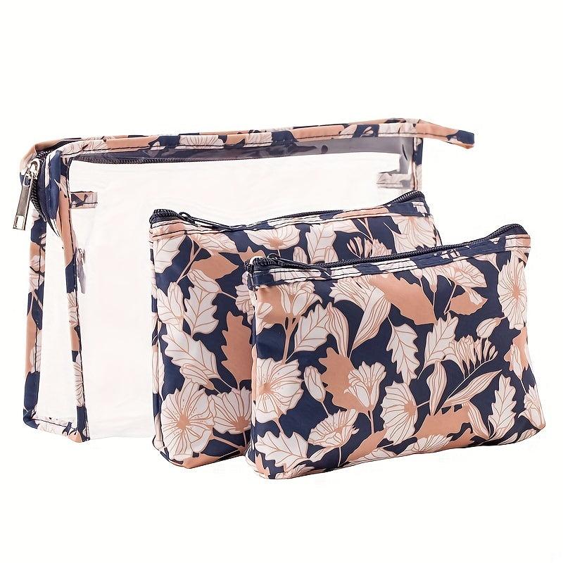 3pcs Flamingo Cactus Clear Makeup Bag Set Travel Toiletry Water resistant