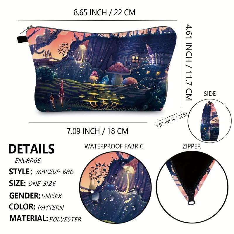Colorful Mushroom Makeup Bag Travel Toiletry Organizer Zipper Pouch