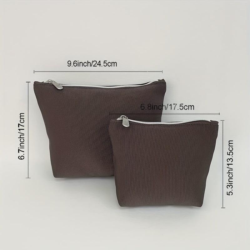 2pcs Travel Makeup Pouch Set Water Resistant Solid Style Zipper Bag Girls Women