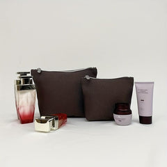 2pcs Travel Makeup Pouch Set Water Resistant Solid Style Zipper Bag Girls Women