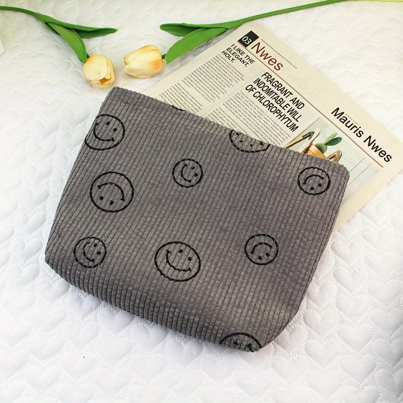 Smile Face Cosmetic Bag Corduroy Large Capacity Makeup Bags For Women
