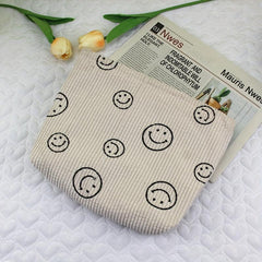 Smile Face Cosmetic Bag Corduroy Large Capacity Makeup Bags For Women