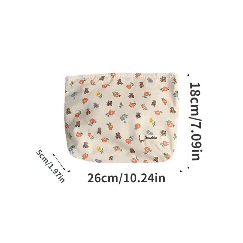 Floral Pattern Makeup Bag Travel Pouch Zipper Cotton Organizer Bag
