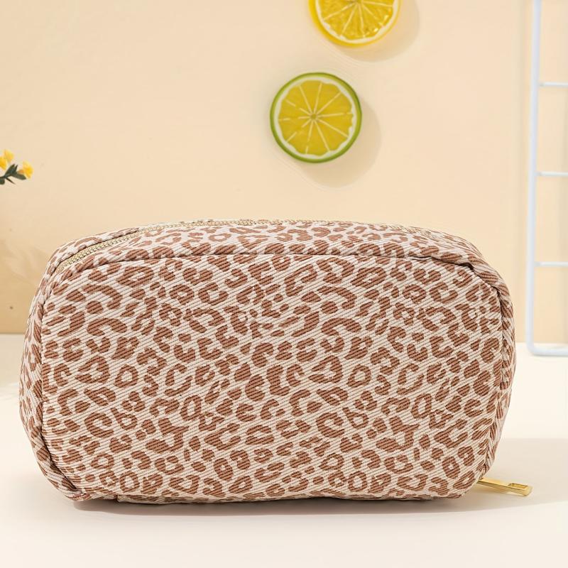Leopard Print Square Makeup Bag Clutch Cosmetic Bag Roomy Travel Portable