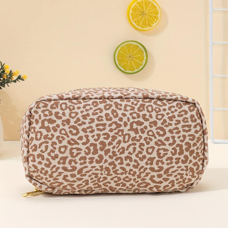 Leopard Print Square Makeup Bag Clutch Cosmetic Bag Roomy Travel Portable
