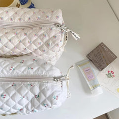 Quilted Floral Toiletry Bag Large Travel Organizer For Women