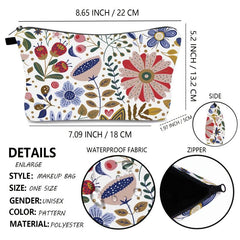Wild Grasses & Flowers Cosmetic Bag Small Roomy Zipper Makeup Pouch