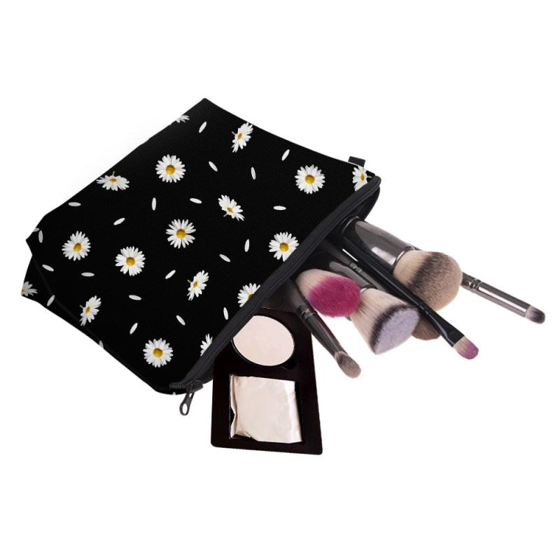 Daisy Print Zipper Makeup Bag Waterproof Purse Toiletry Bag Travel Accessories