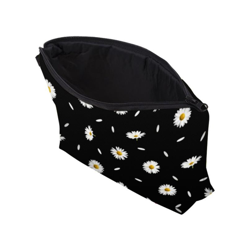 Daisy Print Zipper Makeup Bag Waterproof Purse Toiletry Bag Travel Accessories
