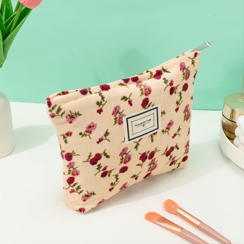 Flower Print Zipper Makeup Bag for Women