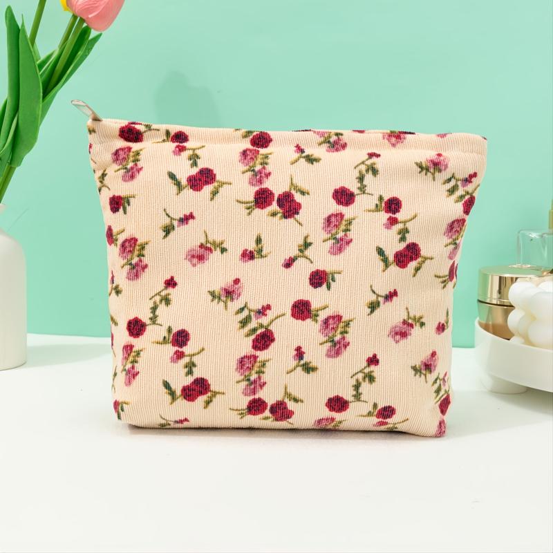 Flower Print Zipper Makeup Bag for Women
