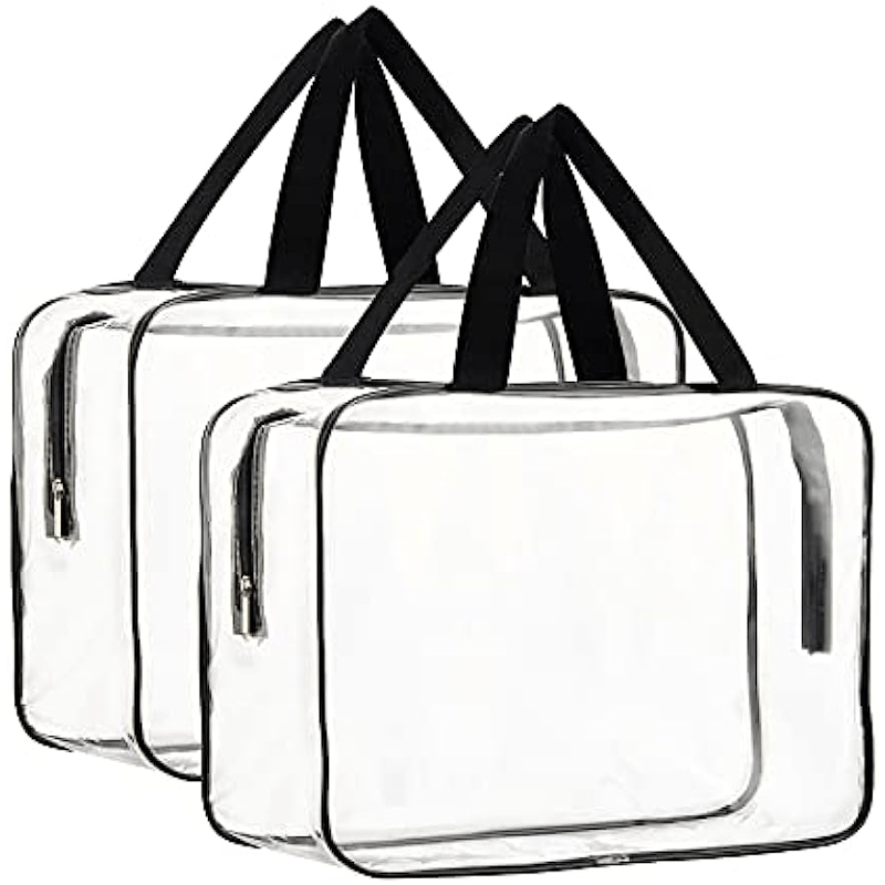 2Pcs Clear Makeup Organizer Bag Portable Plastic Tote Bags Handle Waterproof