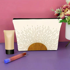 Sunshine Ray Makeup Bag Natural Linen Zipper Pouch Mid Century Boho Decor