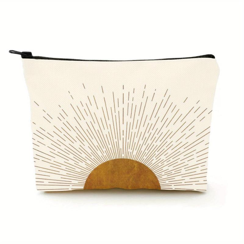 Sunshine Ray Makeup Bag Natural Linen Zipper Pouch Mid Century Boho Decor