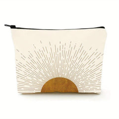 Sunshine Ray Makeup Bag Natural Linen Zipper Pouch Mid Century Boho Decor