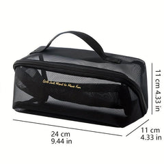 Mesh Travel Cosmetic Bag With Handle And Divider