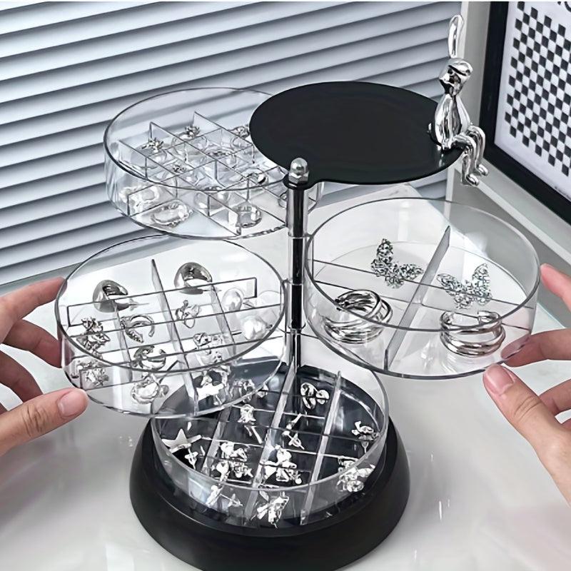 Round Rotating Jewelry Storage Box Multilayer Desktop Display Case
