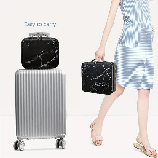 Travel Makeup Train Case Organizer Portable Storage Bag With Adjustable Dividers