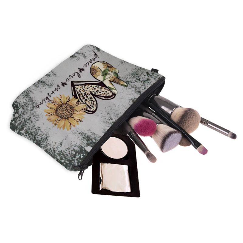 Sunflower Leopard Heart Cosmetic Bag Makeup Organizer Peace Love Sunshine