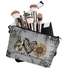 Sunflower Leopard Heart Cosmetic Bag Makeup Organizer Peace Love Sunshine