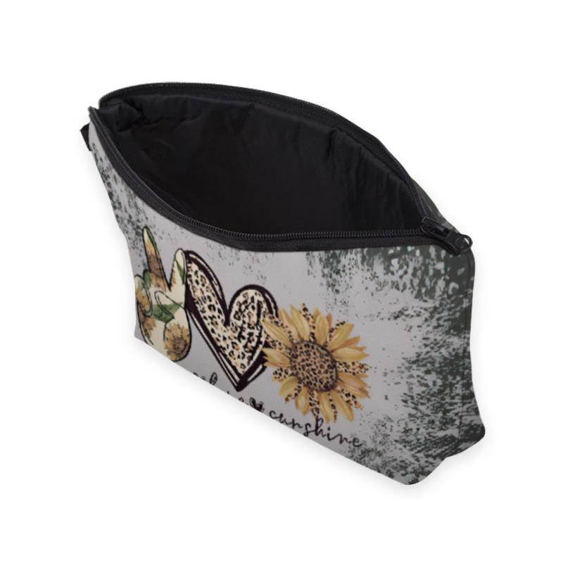 Sunflower Leopard Heart Cosmetic Bag Makeup Organizer Peace Love Sunshine