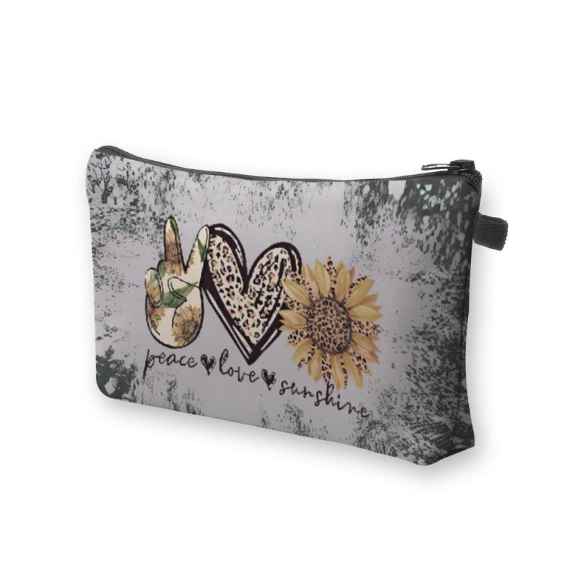 Sunflower Leopard Heart Cosmetic Bag Makeup Organizer Peace Love Sunshine