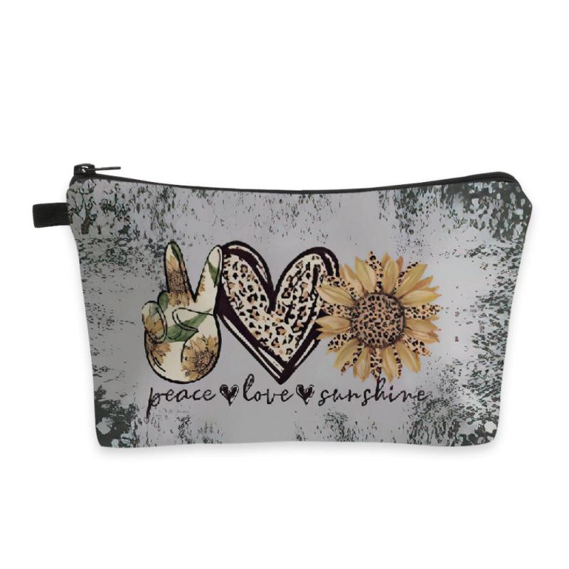 Sunflower Leopard Heart Cosmetic Bag Makeup Organizer Peace Love Sunshine