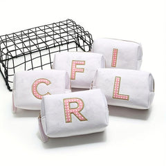 Plush Letter Print Makeup Bag Zipper Storage Lightweight Travel Organizer