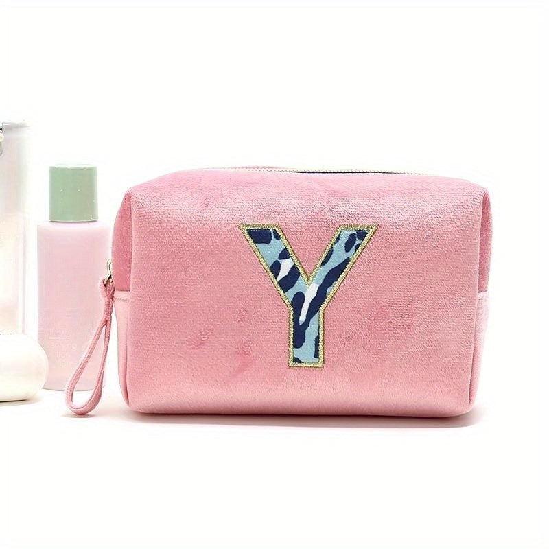 Plush Letter Print Makeup Bag Zipper Storage Lightweight Travel Organizer